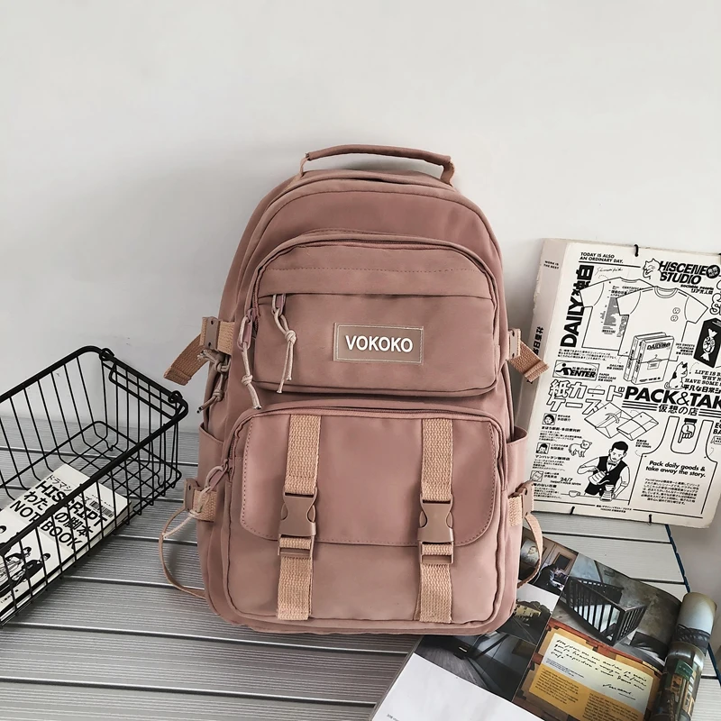 Mới Nhiều Túi Nylon Chống Thấm Nước Dung Tích Lớn, Màu Trơn Nữ Schoolbag Nam Chèn Khóa Laptop Lưng