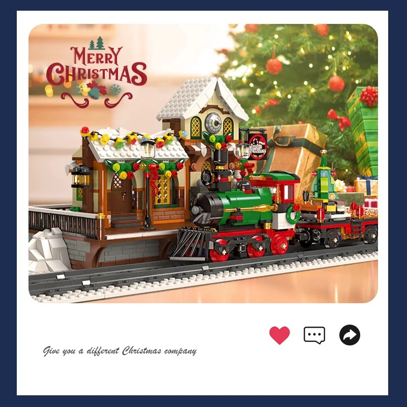 Street View Winter Train Station Building Block City Christmas Rail Train Model Bricks Assembled Toys For Kid Xmas Gift MOC