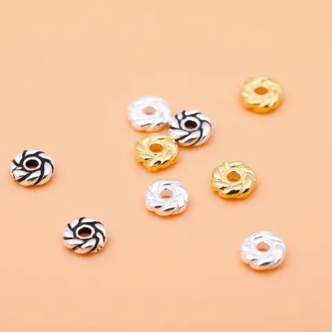 5PCS 925 sterling silver gold-plated wind fire wheel spacer bead manual diy beaded material Buddha beads bracelet accessories