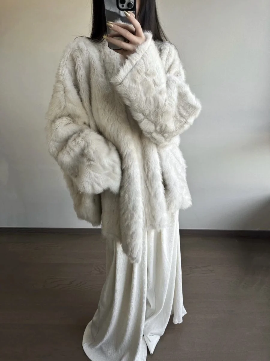 

Plush Rabbit Fur 30% Less Light Velvet Fabric Dyed Tip Artificial Otter Fur Winter New Style Women's Long Fur Coat Lazy Style