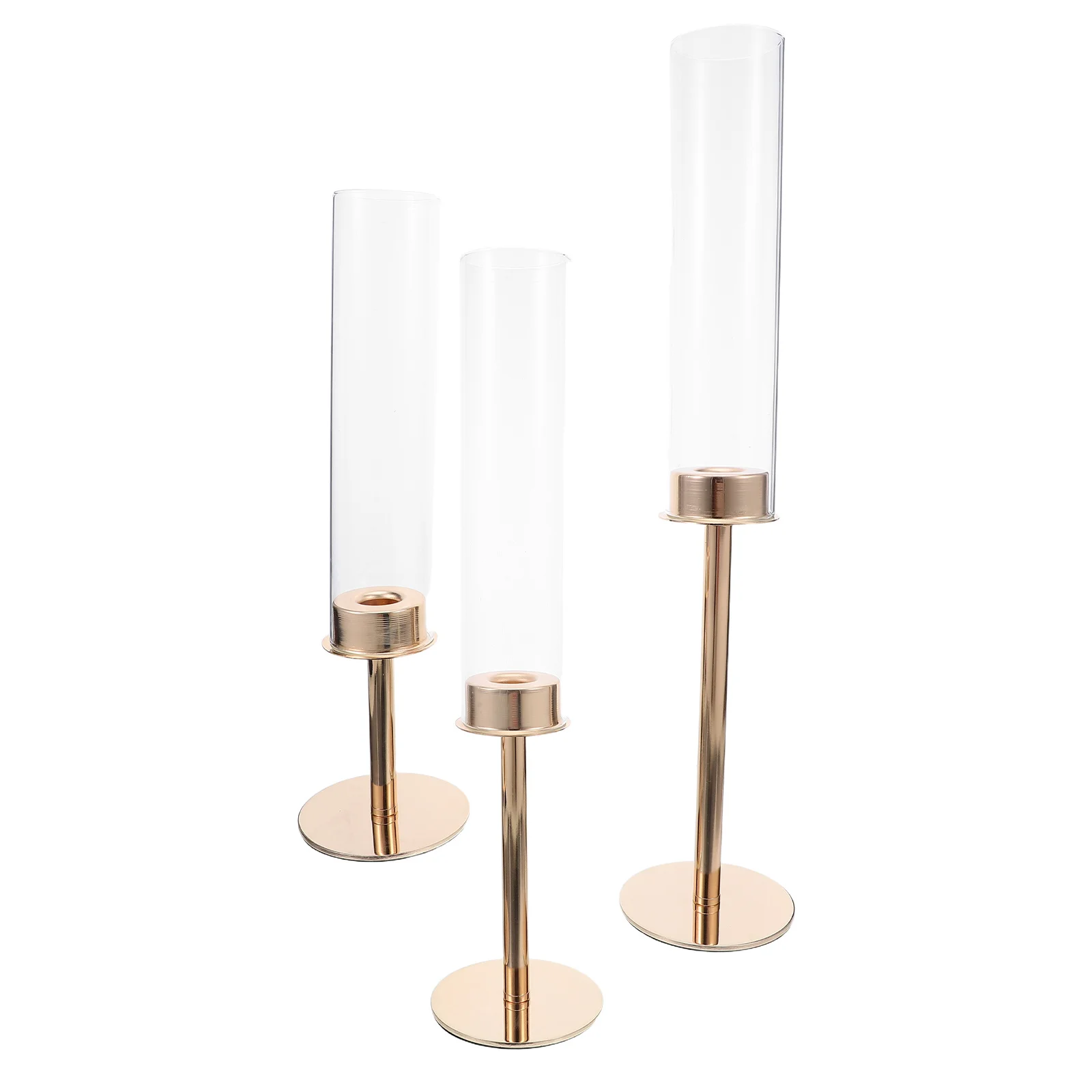 

3Pcs Glass Hurricane Holders Metal Stand with Windproof Cover for Table Decor Wedding Centerpiece Golden