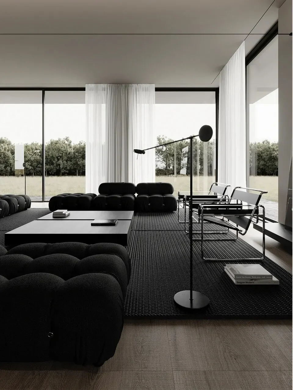 Sofá de combinación libre con módulo medieval, sofá wabi negro retro