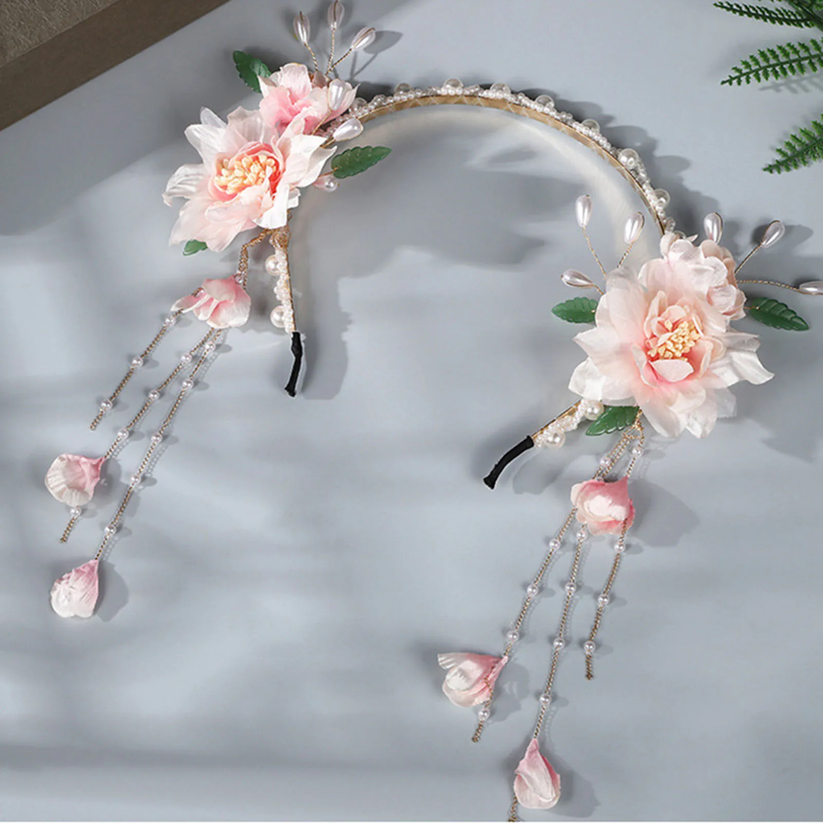 Vintage Flower Tassel Headband Fairy Style Anti-Slip Decorative Headband for Chinese Hanfu Cosplay Costume image 2