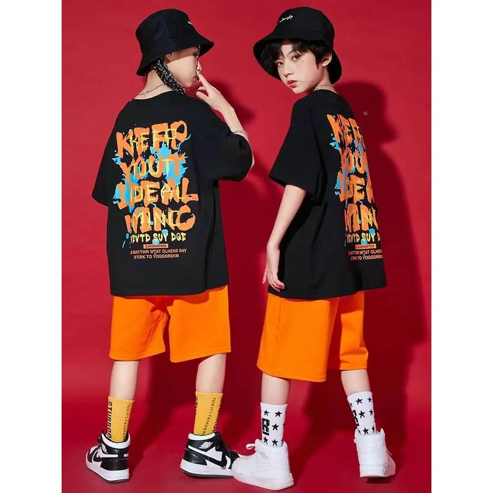 Conjunto de roupas de dança hip hop para crianças, roupa solta para performance de dança jazz, roupa de verão elegante para m...