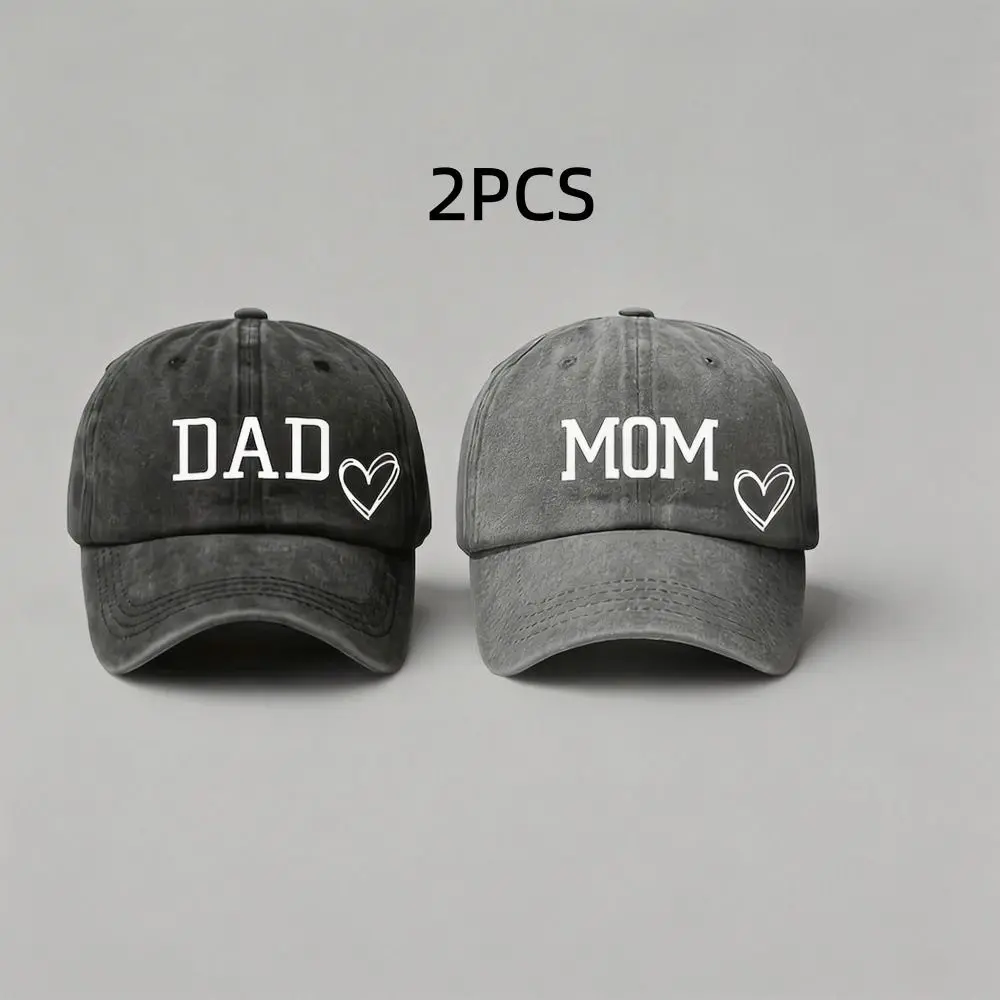 2pcs/set Fashion DAD MOM Love Printed Baseball Cap Washed Cotton Adjustable Couple Cap Sunscreen Hats For Man Women