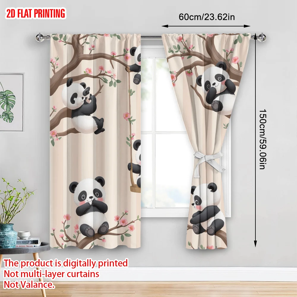 2pcs 2D flat printing Drapes Cute Panda Swing Forest Digital Printed Polyester Drapes Festive Curtains for Bedroom Office Living