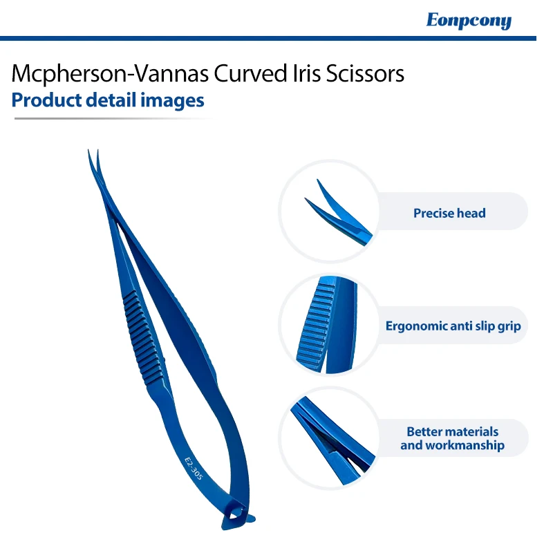 Titanium Alloy Mcpherson-Vannas Curved Iris Scissors Ophthalmic Micro Scissors