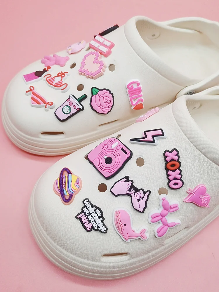 Kawaii Pink PVC Shoe Charms Funny Pattern Buckle Decorations Diy Combination Clog Shoes Accessories For Women Bubble Sandals