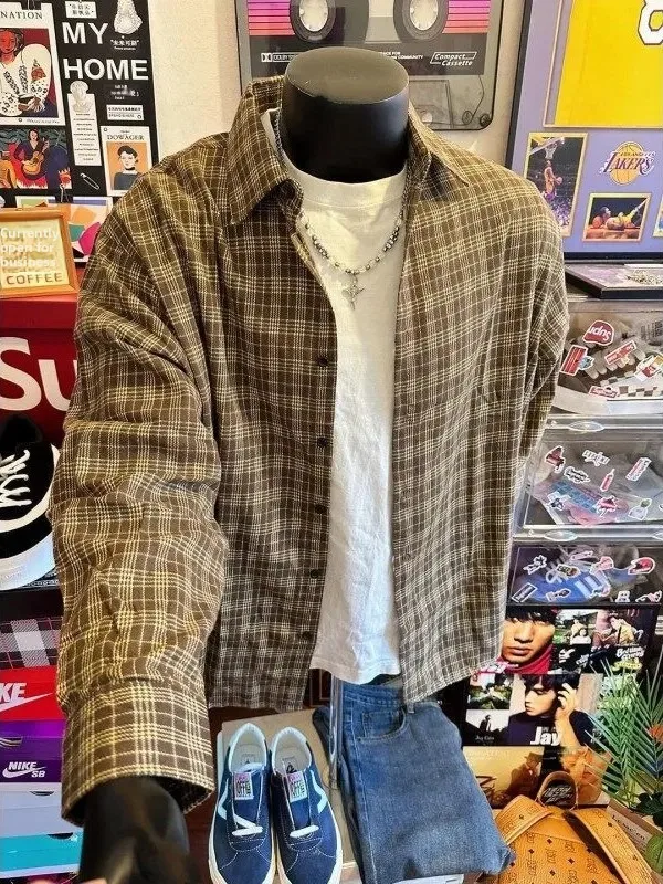 

Hong Kong Sle Men's Long Sve irt Spring Autumn New Faion Classic Plaid Casual Wear Resistant Deformation Daily Use
