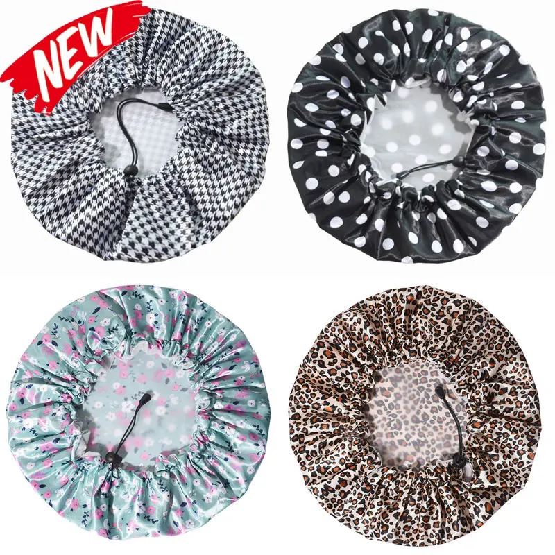 Women Shower Cap Oversized Waterproof Reusable Shower Cap Adjustable Elastic Band Stretch Hair Cap for Shower