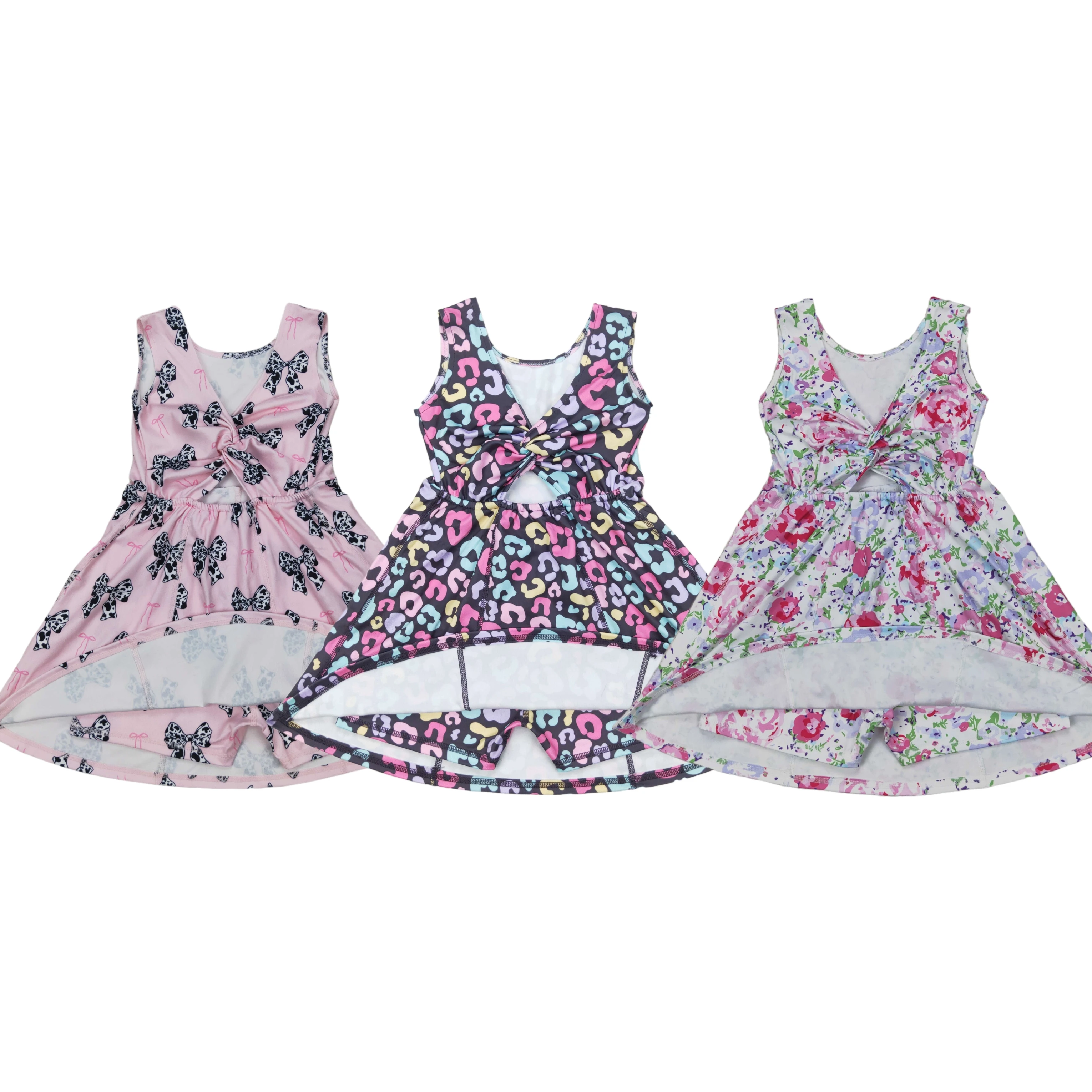 Wholesale Toddler Kids Bows Infant Sleeveless Flower Knee Length Dress Baby Girl Yoga Athletic Active Wear Skort Clothing
