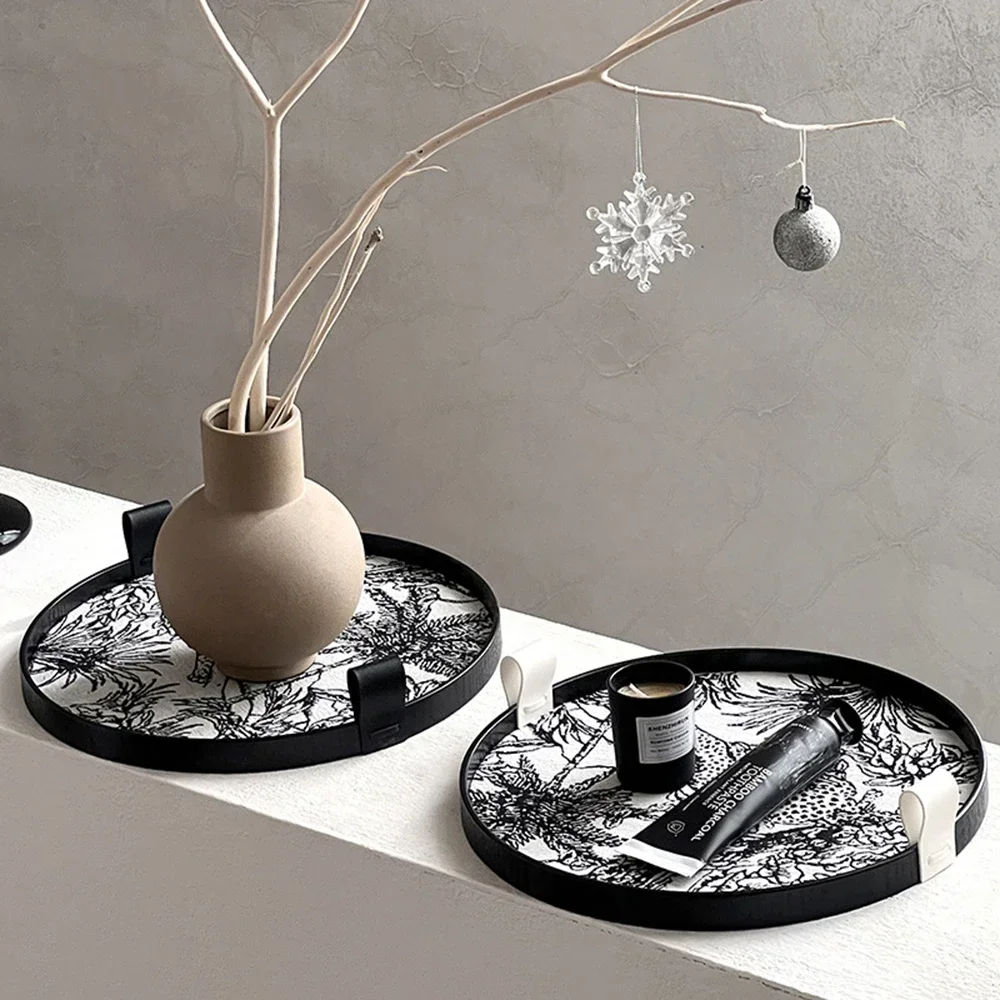 Light Luxury Storage Wooden Tray Vintage Style Home Bedroom Perfume Cosmetics Aromatherapy Jewelry Round Tray