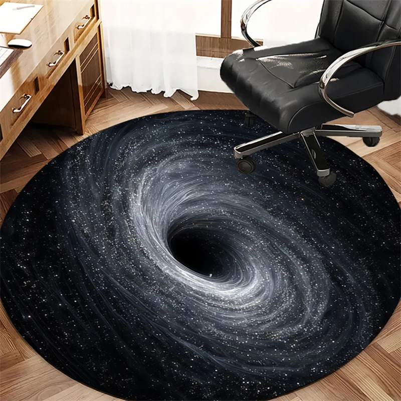 3D Vortex Galaxy Black Hole Printed Round Area Rug, Starry Space Illusion Pattern, Sci-Fi Style Home Floor Mat
