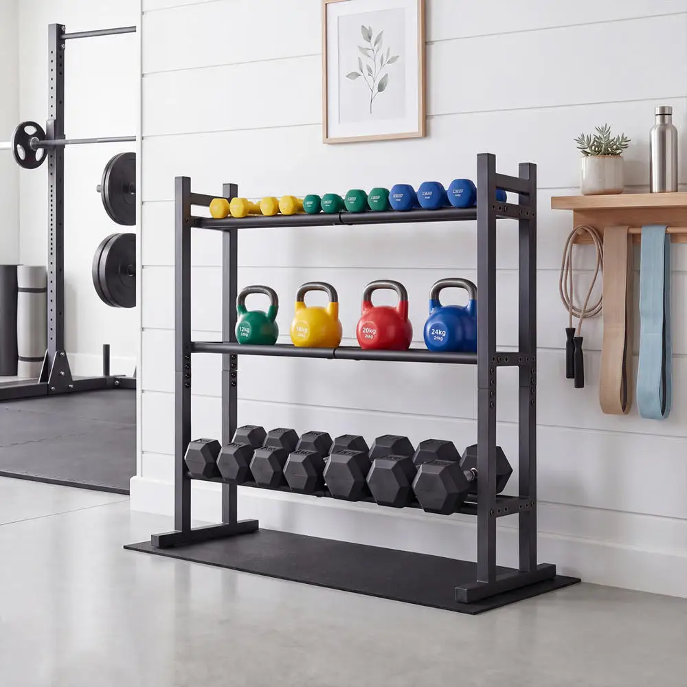 Heavy Duty 3-Tier Dumbbell Rack, Powder Coated Steel Weight Storage Stand With 529 Lbs Capacity, Adjustable Fitness Equipment Organizer For Home Gym Garage, Black - view 3