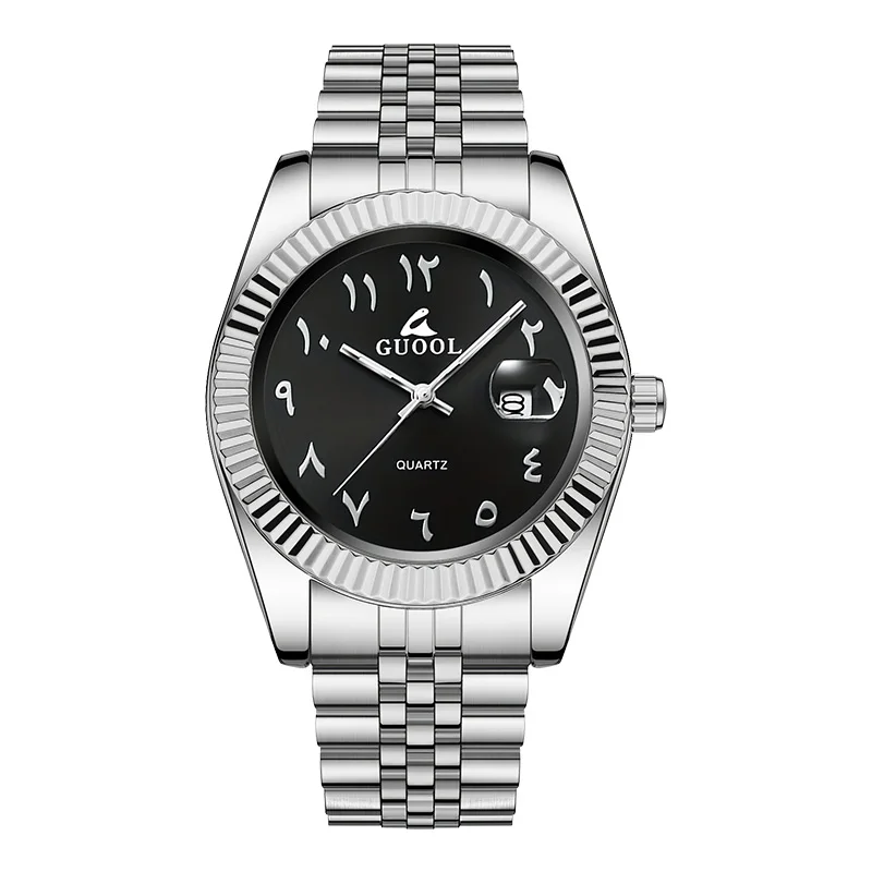 New Hot-Selling Men's Stainless Steel Five-Link Steel Band Watch with Arabic Numerals, Business Style, Round Case, Calendar Display Function, Valentine's Day Gift, Father's Day Gift, Holiday Gift, Halloween Gift view 6