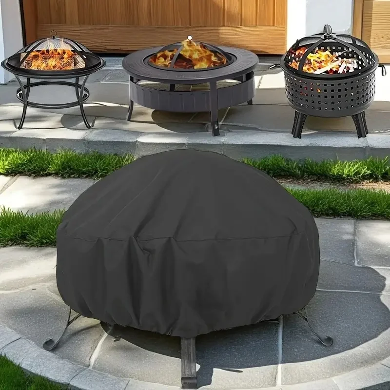 Heavy-Duty Round Fire Pit Cover, BBQ Grill Protector with Adjustable Drawstring,Easy to Clean Design for Patio,Backyard,Garden