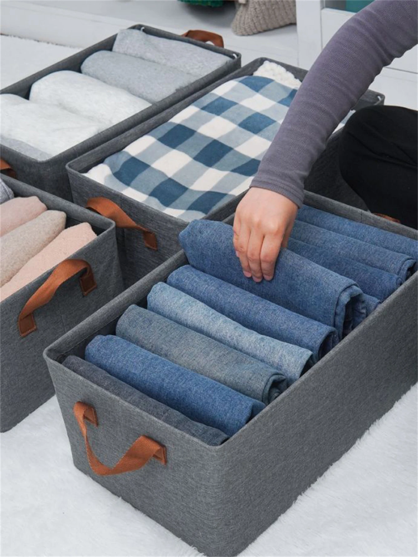 Large visible window clothing storage box; Foldable home wardrobe sorting and organizing box; Lightweight underwear storage box