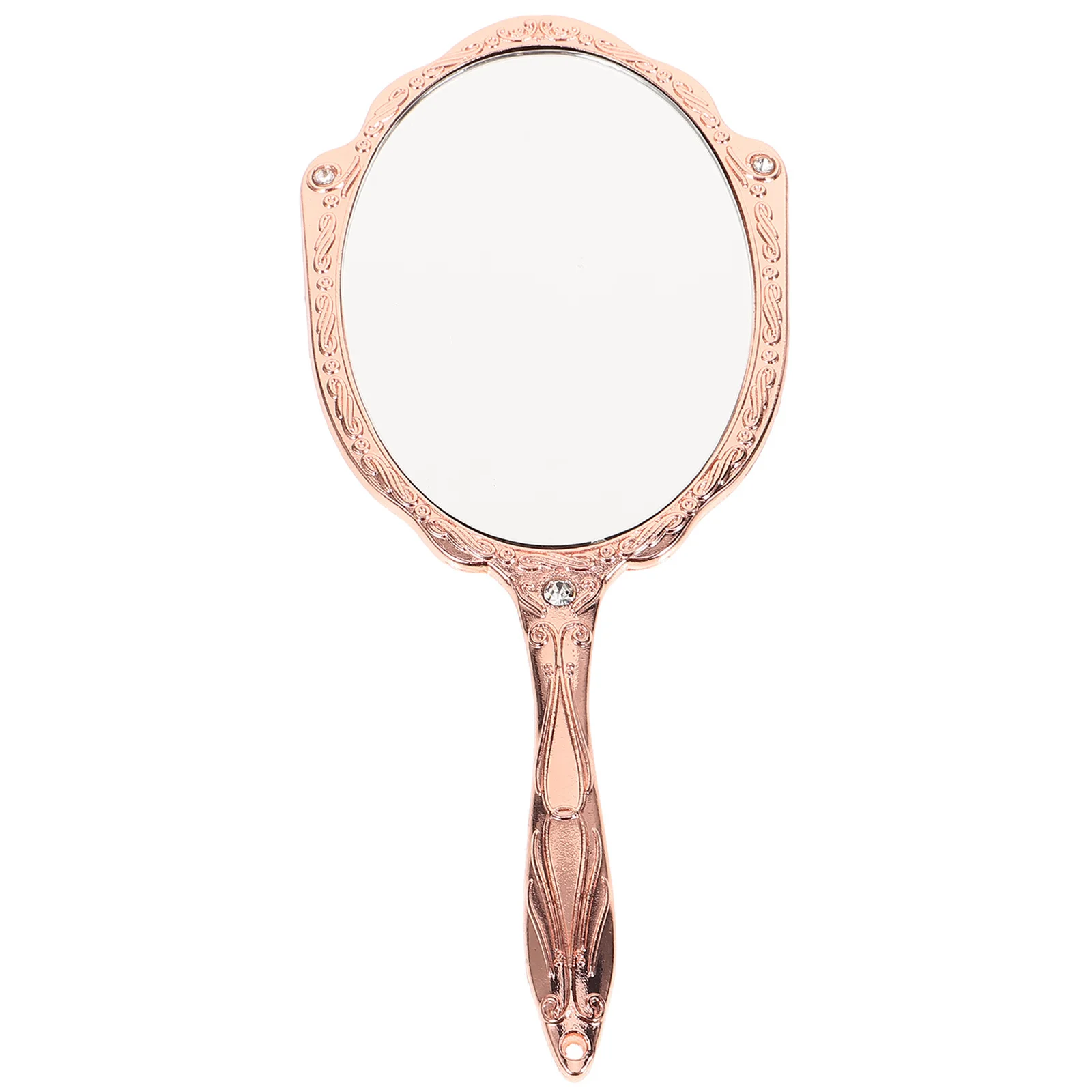 مرآة يد كلاسيكية أنيقة بمقبض معدني وزجاج عاكس شفاف للمكياج والسفر بدرجة مدمجة محمولة