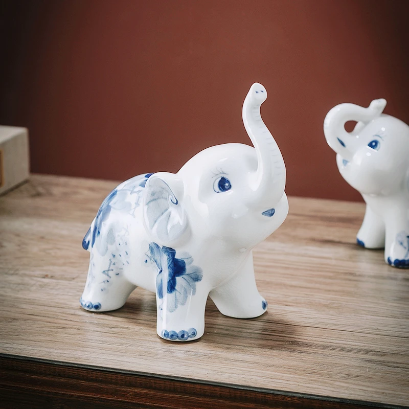 

Ceramic Elephant Ornament,Desktop Decoration,Creative TV Wine Cabinet,Blue and White Porcelain Handicrafts, Home Decor Figure