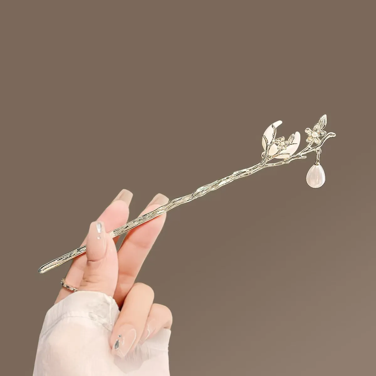 دبوس شعر شرابة على الطراز الصيني الجديد للنساء زهور راقية، دبوس شعر على شكل قمر، غطاء رأس هانفو متعدد الاستخدامات #3