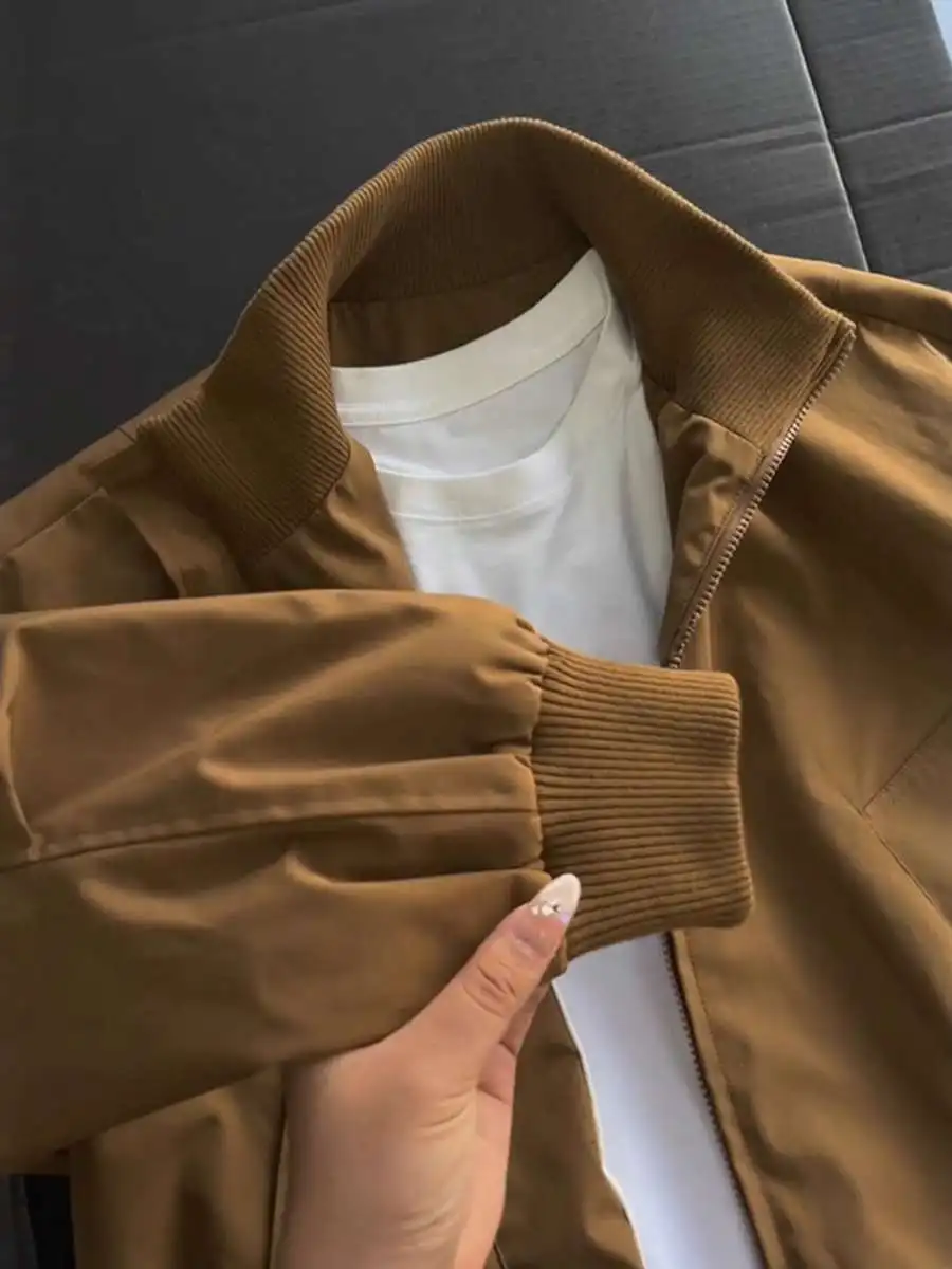 

Brown Pilot Jaet Men's ort ape Mermaid Coat Stand Collar Baseball orm Loose Fit Autumn Outerwear