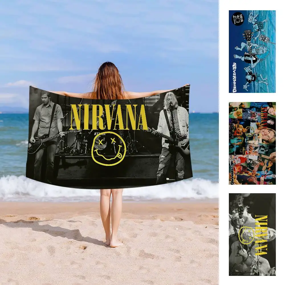 Grunge Band N-Nirvana Anime Beach Swimming Towel Soft Absorbent Washcloth Children's Gifts for Kids Travel Camping Gym