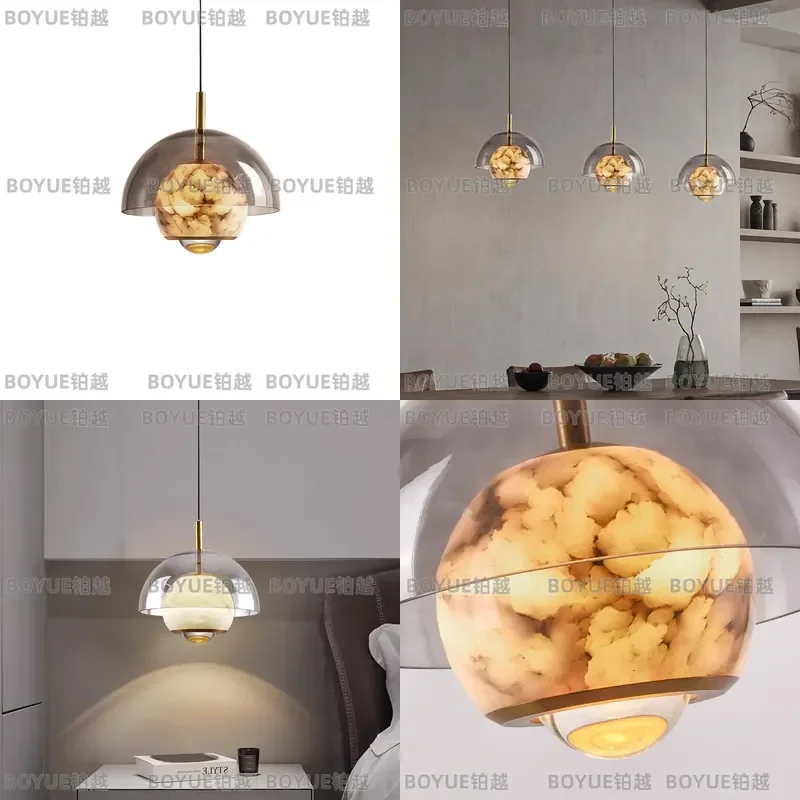 Natural Marble Planet Chandelier Modern Minimalist Pendant Light Luxury Ceiling Lamp for Dining Room Living Room Bedroom Bar