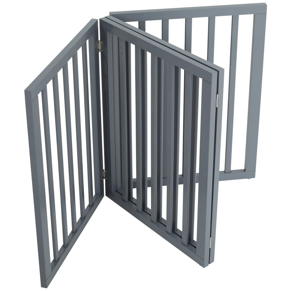 Voltsify Wooden Foldable Freestanding Panel Pet Gate, White & Grey for Entryways Halls Bedrooms