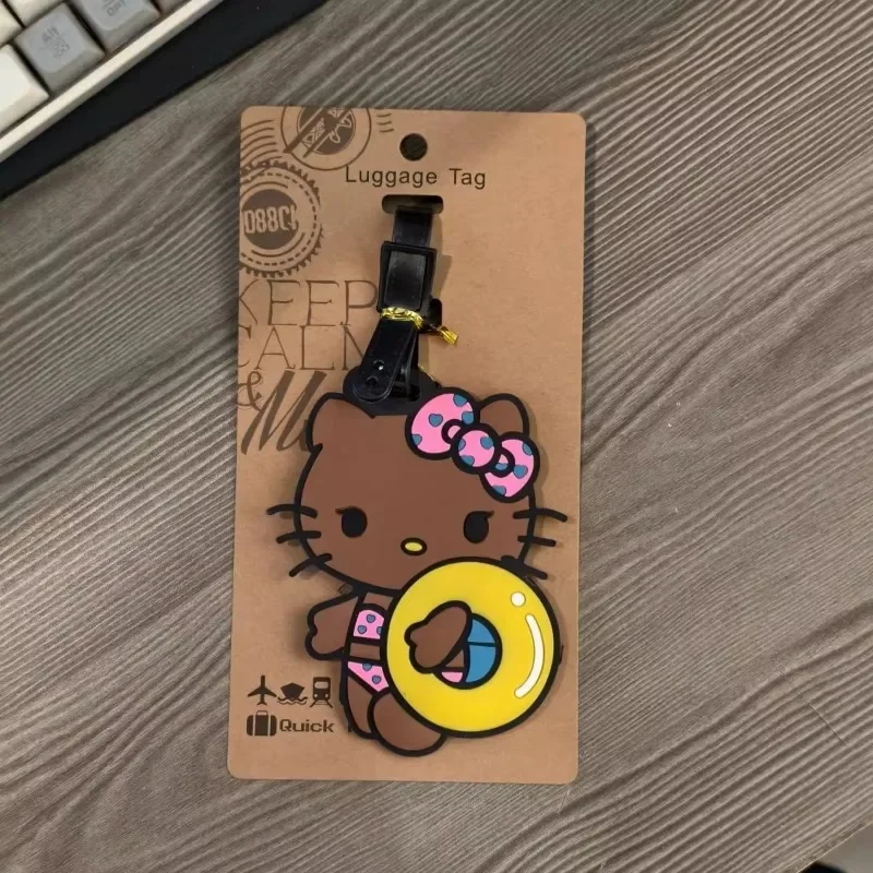 Sanrio Hello Kitty Black Skin Cartoon Baggage Tag Lovely Boarding Travel Luggage Accessories Hawaiian Style Decoration Present