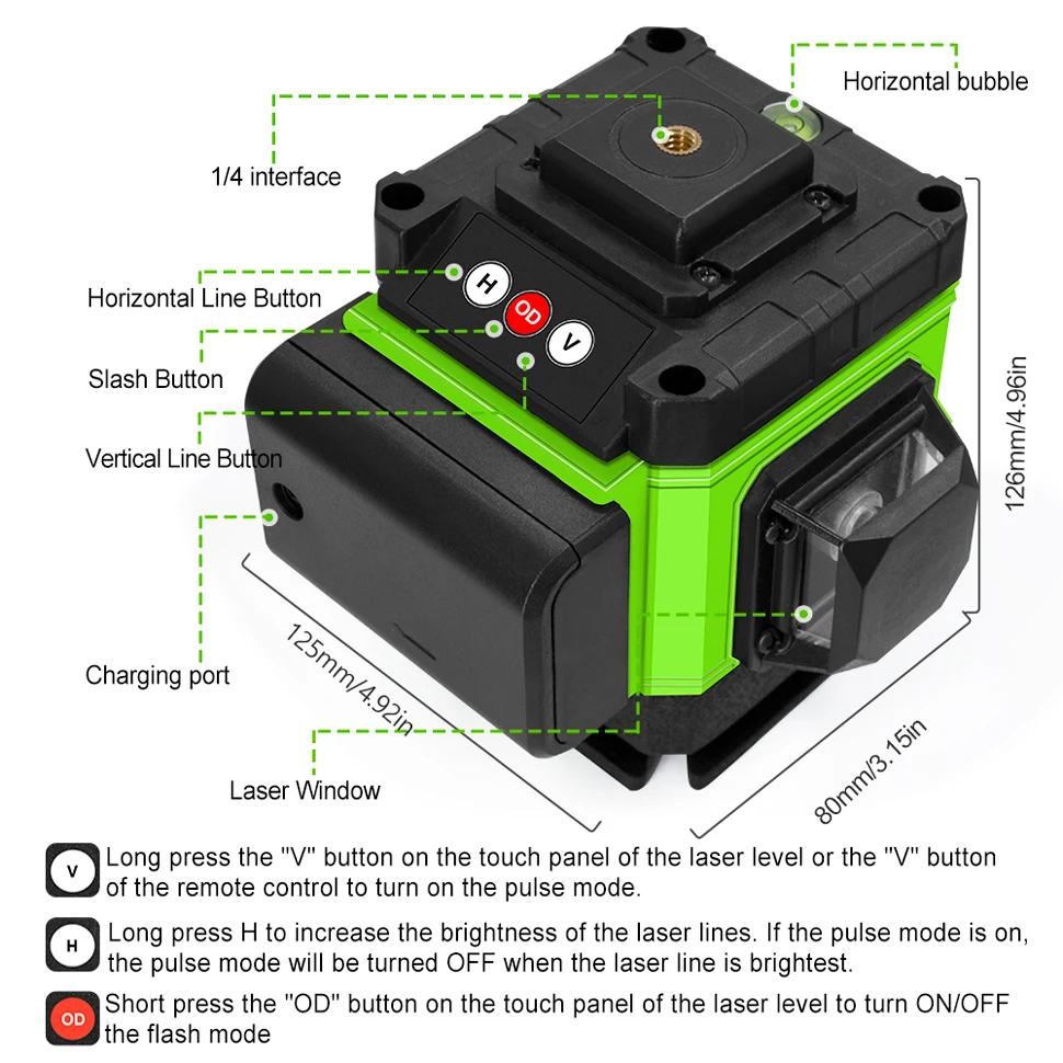 Clubiona 12/16 Lines 3/4D Laser Level Level Self-Leveling 360 Horizontal And Vertical Cross Super Powerful Green Laser Level