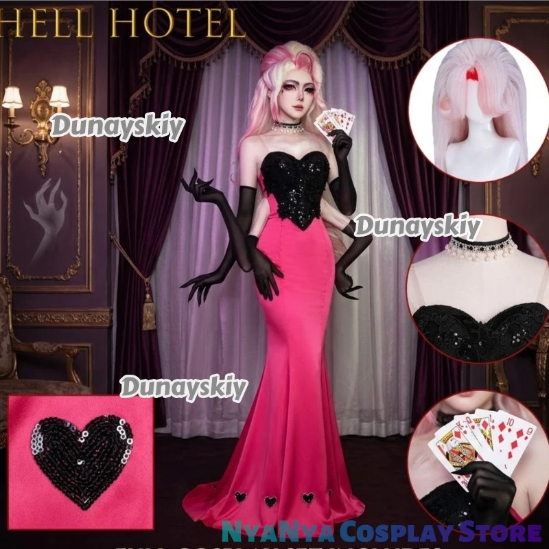 Disfraz de Cosplay Hell Angel Dust Hotel, Vestido Sexy para Mujer, Uniforme para Halloween, Carnaval, Fiesta, Navidad, Ropa para Jugar a Roles