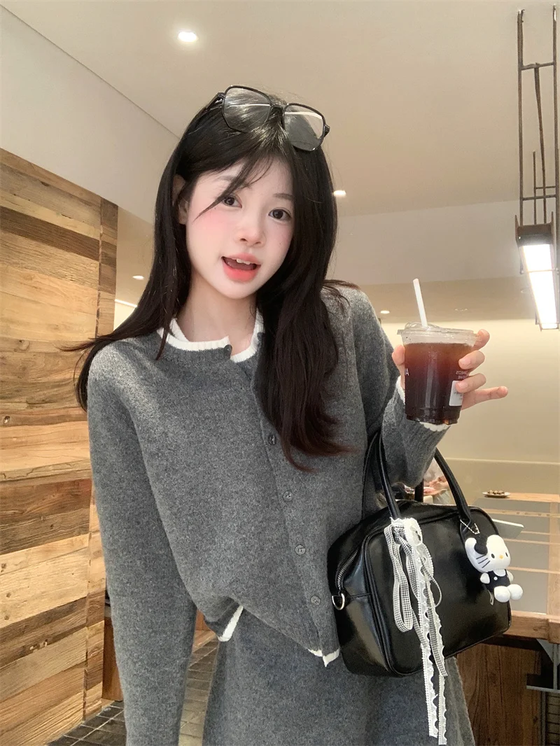 예쁜 니트 스웨터 세트 여성용 세트 2024년 겨울 예쁜 고급스러운 세련된 니트 카디건 세트 니트 블라우스 세트 니트 스웨터 세트