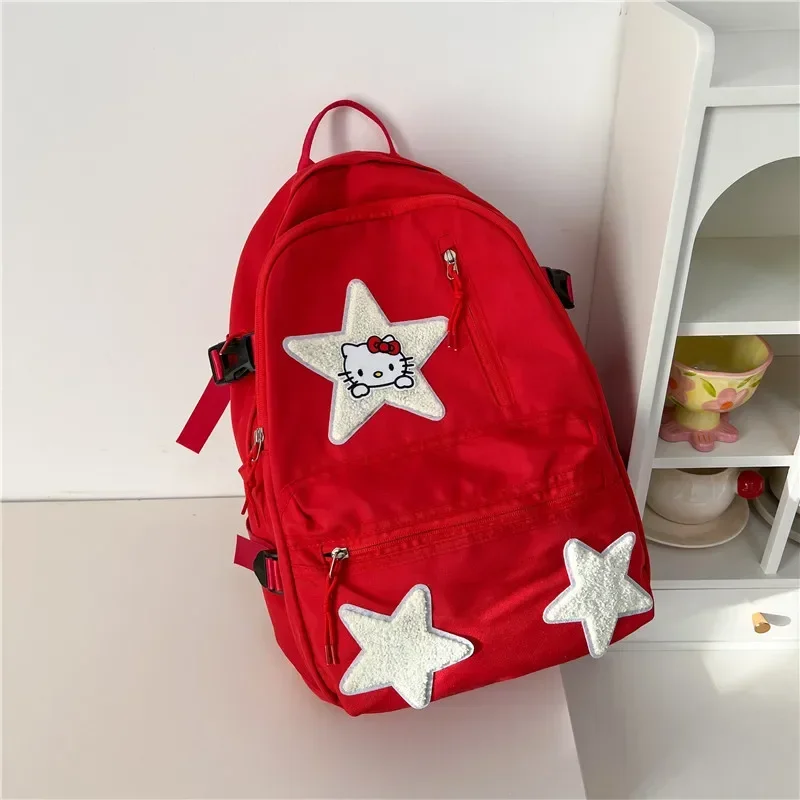 Hello Kitty Girls Backpack Women\'s 2023 New Simple High School College Student Hello Kitty School Bag Sanrio Backpack schoolbag