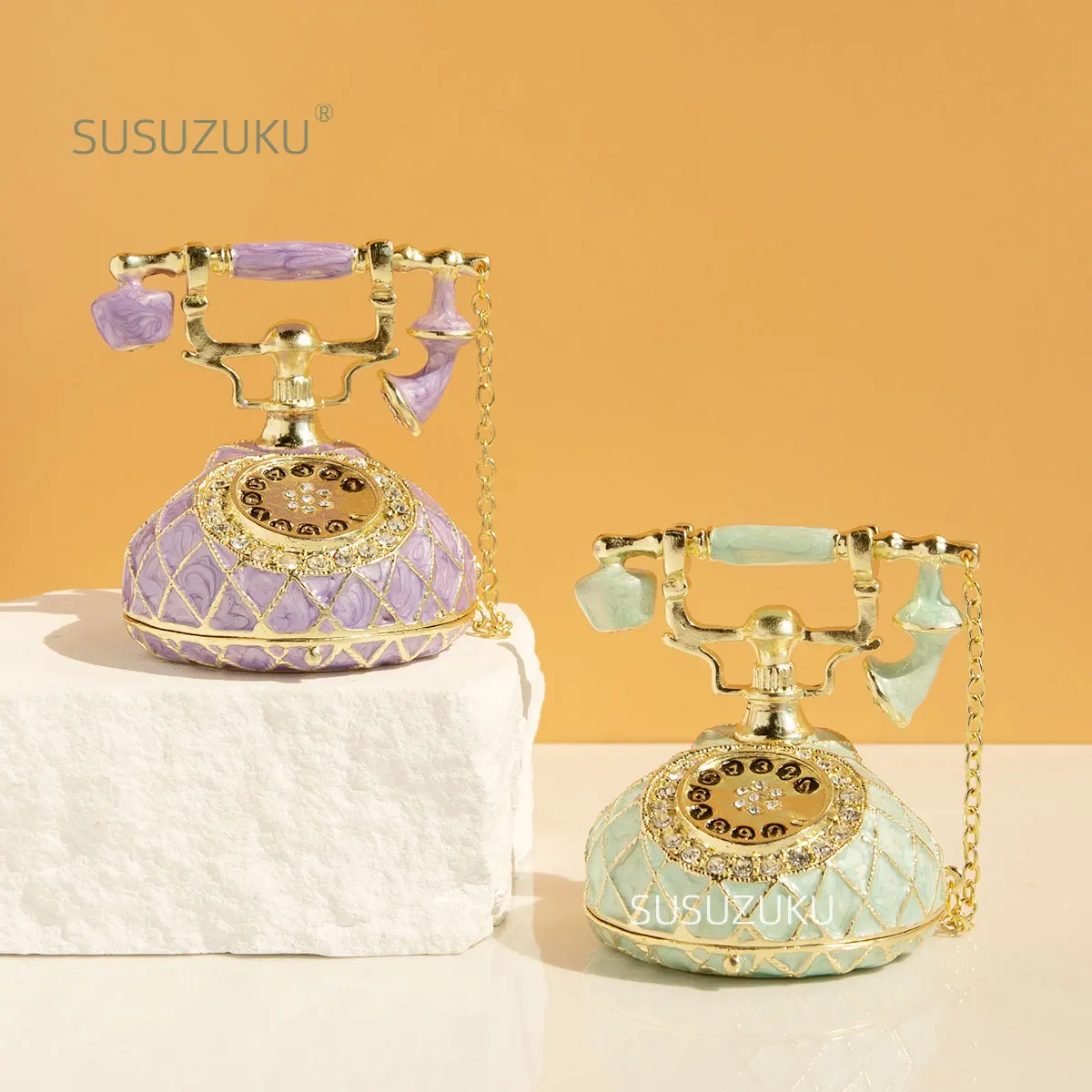 

Винтажная маленькая шкатулка для мелочей в форме телефонной трубки, уникальный подарок для семьи, зеленые эмалевые украшения в викторианском стиле для домашнего декора