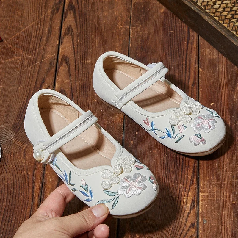 Children Hanfu Flat Shoes Kids Traditional Chinese Style Girls Fashion Shoes Handmad Embroidered Princess Ancient Costume Shoes