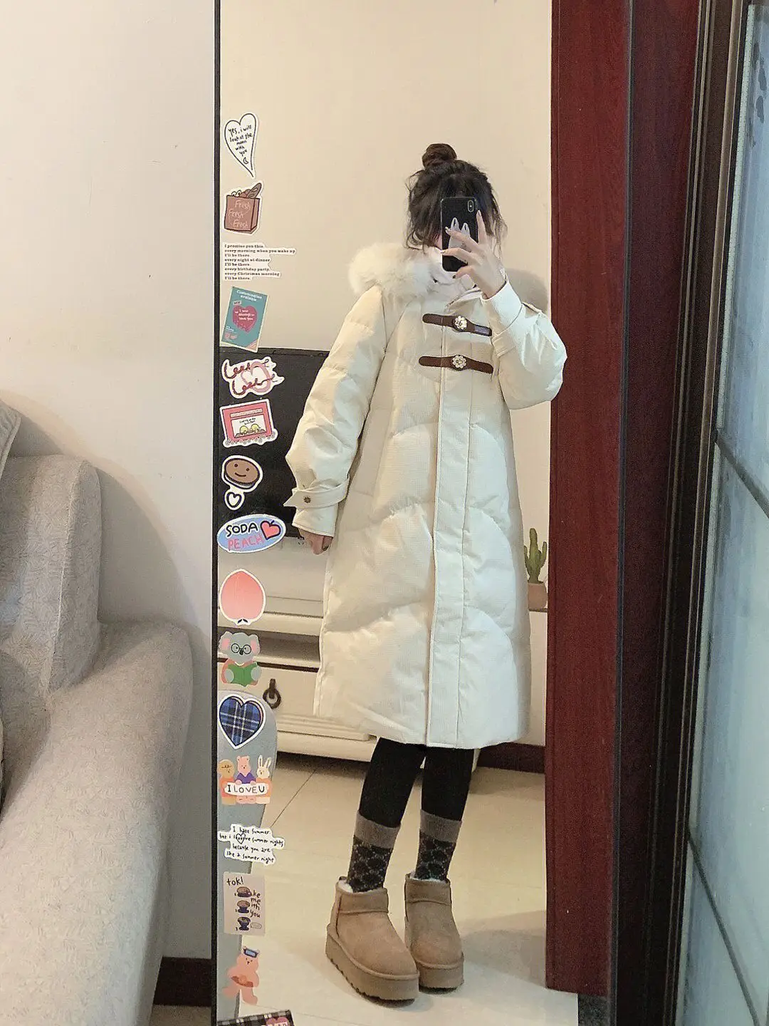 

Women's Long Hooded down Cotton Jacket Thickened Korean Style Loose Fit Winter Coat Commute Style with Pockets Zipper Closure