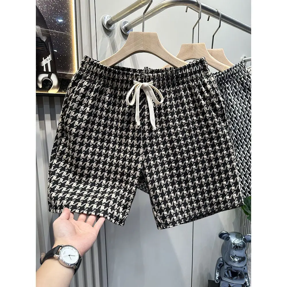 

Light Luxury Brand Houndstooth Shorts Men's Loose Five point Beach Pants Retro Casual Pants Summer Sports