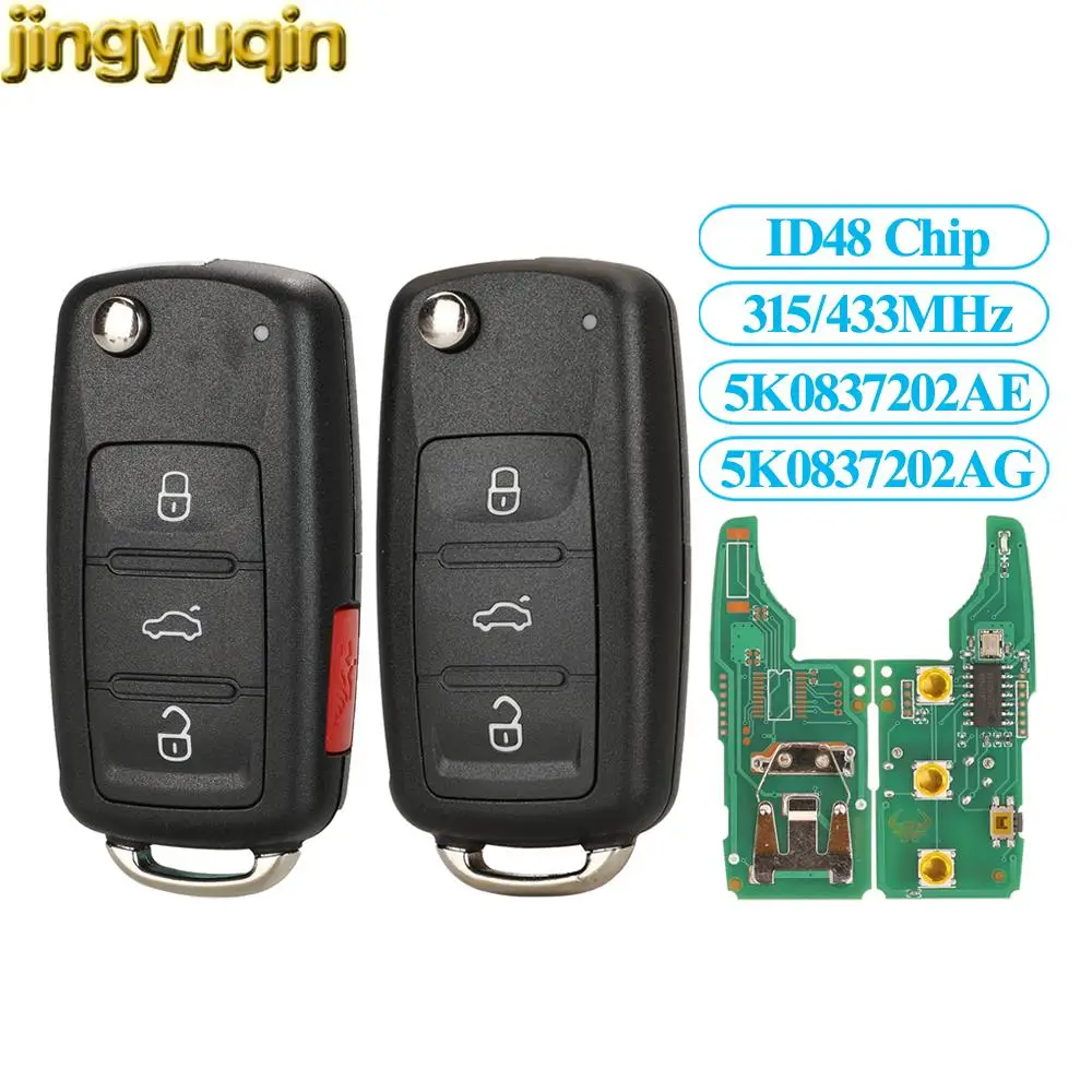 Jingyuqin 5K0837202AE/AG//A/R/AD Remote Key Fob 315/434MHz ID48 For Volkswagen VW Golf 4 5 6 Passat CC Jetta Polo Tiguan Touran