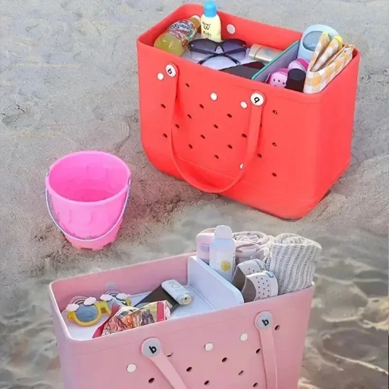 Rubber Women Bogg Bag Fashion Summer Pool Shoulder Handbag EVA Large Capacity Shopping Basket Female Pool Tote Beach Jelly Bag