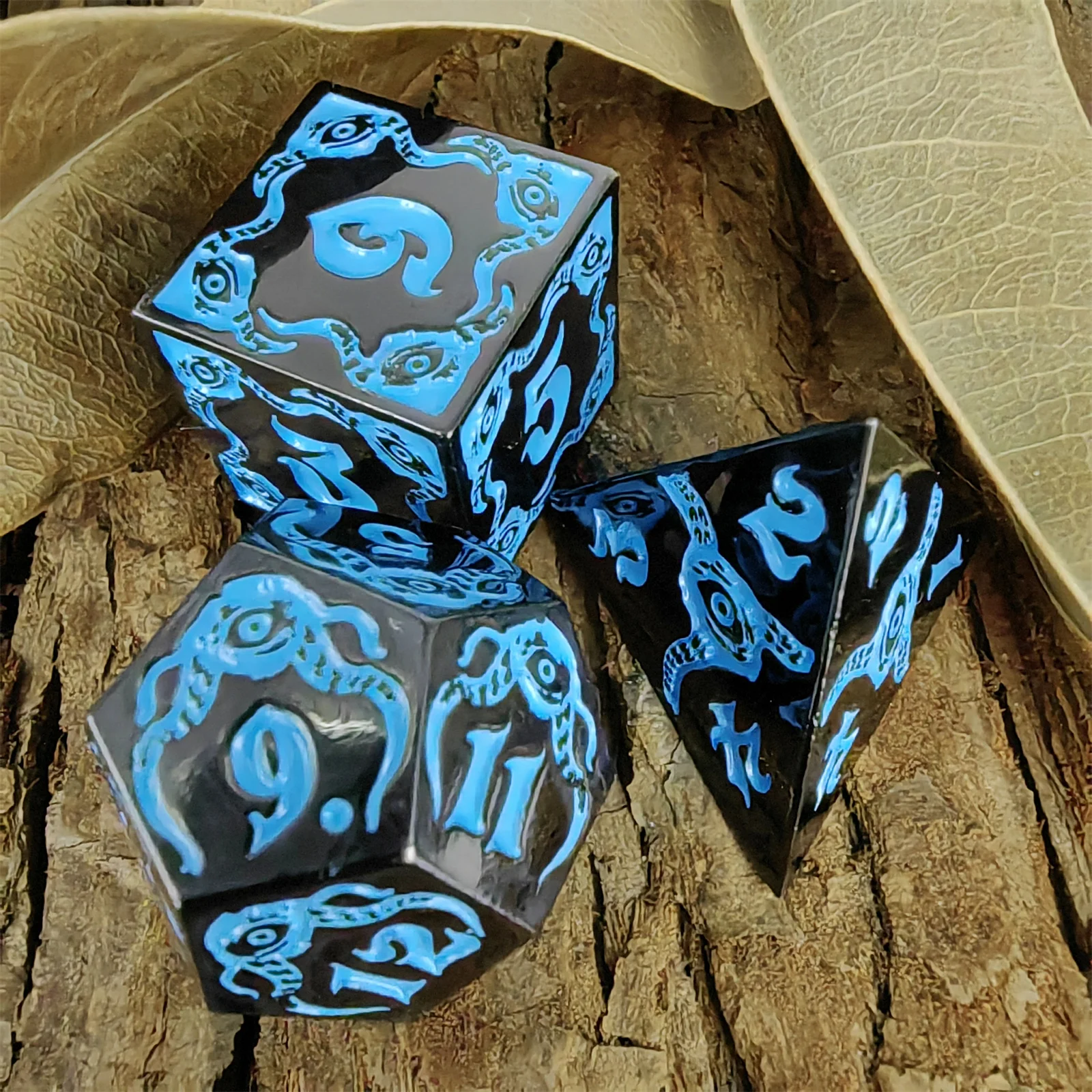 7pcs Blue Black Devil Eye DND Metal Dice Set Multi-sided Polyhedral Solid Dice for D&D Game Role Playing Board Table RPG D4~D20