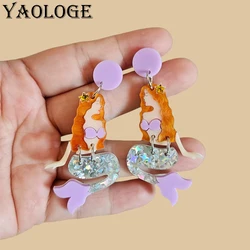 YAOLOGE Creative Splicing Design Cute Sexy Bikini Mermaid Earrings Women's Acrylic Material Eardrop Ear Accessories