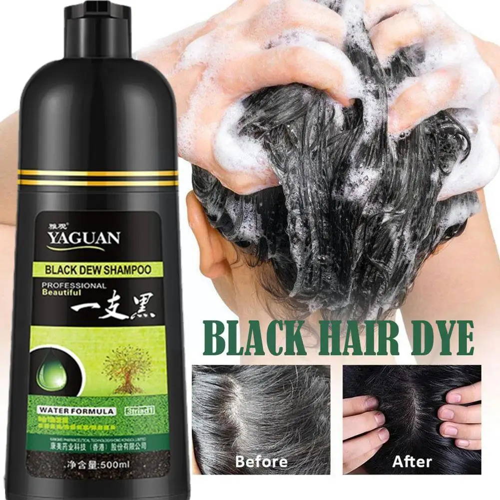 

500ml Black Hair Color Dye Hair Shampoo Cream Organic Permanent Covers White Gray Natural Ginger Essence For Women Men F4U3