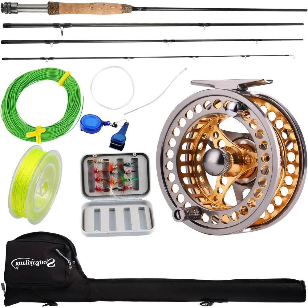 

Rod Reel Combos with Lightweight Portable Fly Rod and CNC-machined Aluminum Alloy Fly Reel,Fly Fishing Complete Starter Package