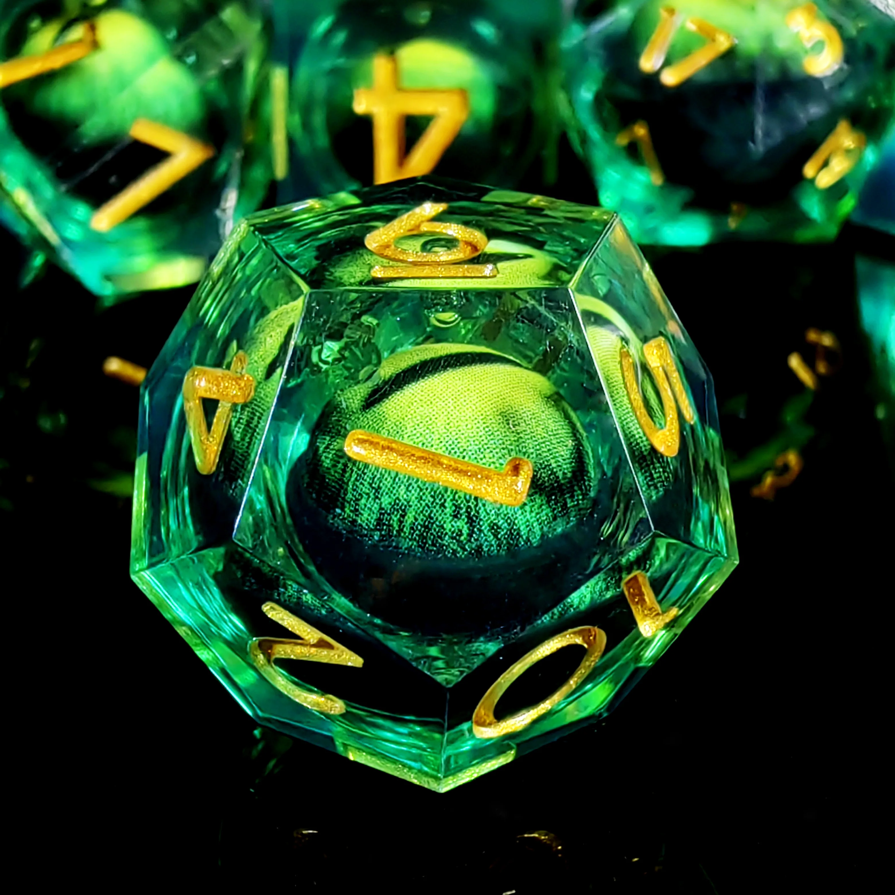 DnD Dice Set - 7-Piece Resin Polyhedral Dice with Spinning Dragon Eye Core, Light Green for Dungeons and Dragons, Tabletop Games view 4