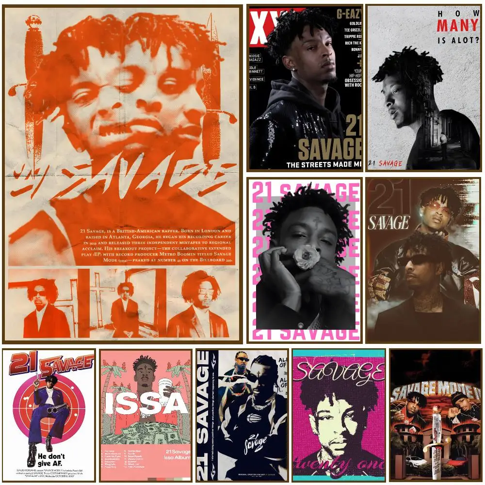 21 Savage Rapper Hip Hop Poster Self-adhesive Advanced Aesthetic Printing Paper Wall Art for Living Room Home Decor