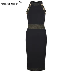 Newest Summer Sleeveless Quality Shiny Thread Bodycon Fit Halter Vest Graceful Women Long Knitted Dress