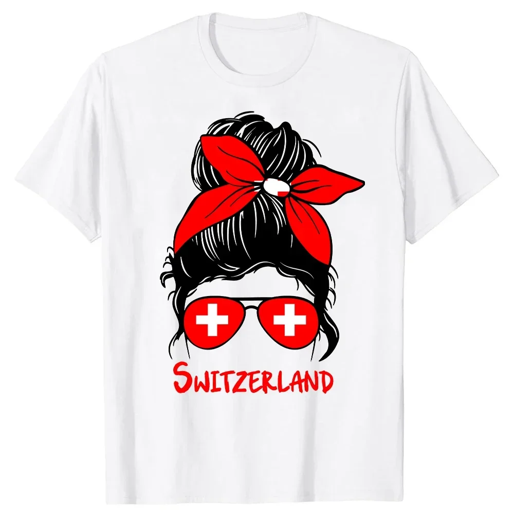 Funny Swiss Switzerland Girl Flag T Shirts Tee Tops Round Neck Short-Sleeve Fashion Tshirt Clothing Casual Basic T-shirts