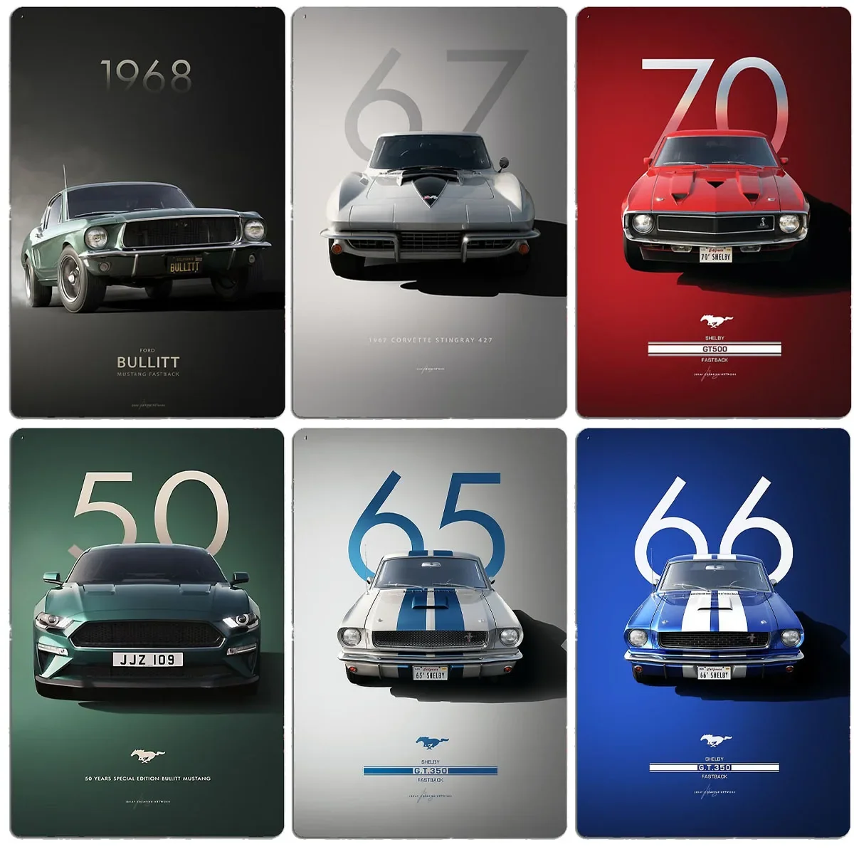 1966 Shelby Mustang G.T.350H Fastback Cobra Racing Metal Poster Sign Club Mural Wall Art Plaque Tin Room Decoration Home Decor