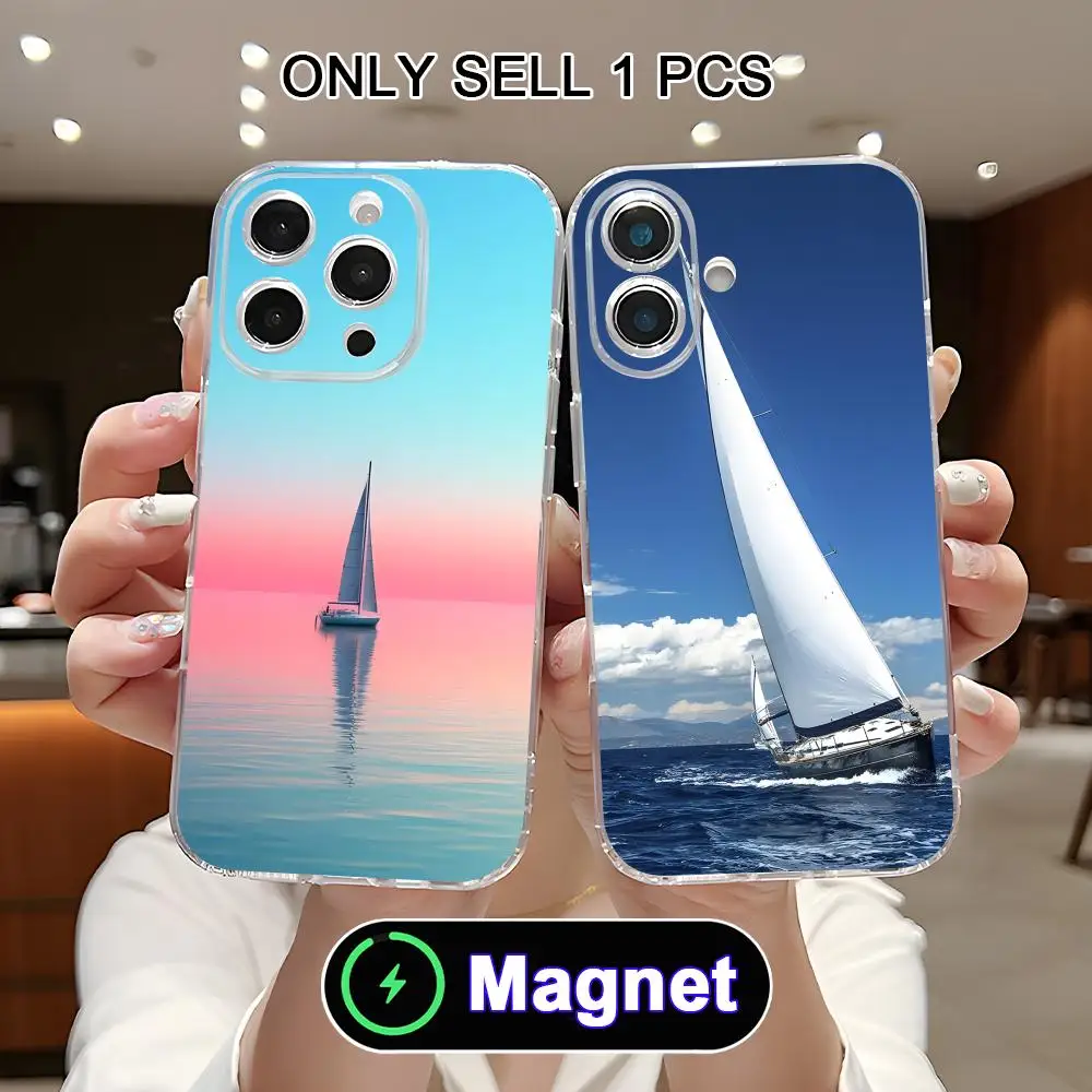

Pretty Sailboat Phone Case for iPhone 17 16 15 14 13 12 11 Air Pro Max Plus Mini Soft TPU Clear Magsafe Cover