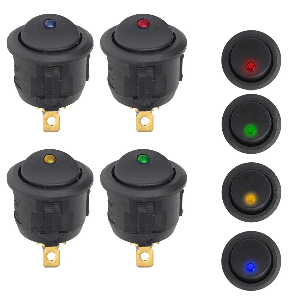 5 Pieces Car Pushbutton Switch 12V ON/OFF Luminescence Toggle Switches Round Rocker Dot Switch LED Light Waterproof